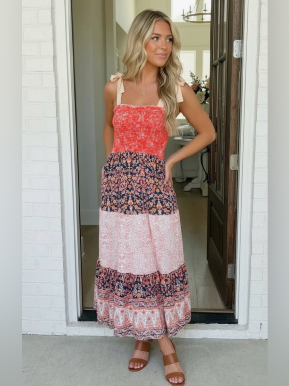 LAST ONE NEW [Haptics] Vacay Vibes Floral Smocked Tiered Maxi Dress Women's S - Picture 3 of 10